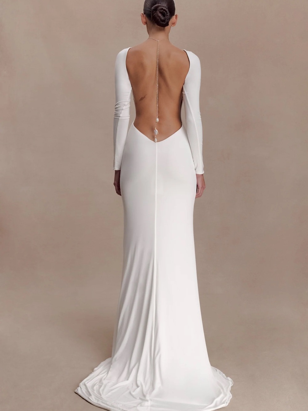 Long Sleeve White Cutout Evening Dress (Marlene - Meshki - Medium)